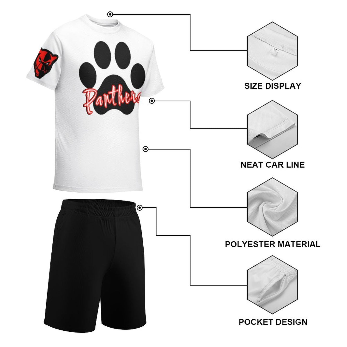 Petal Panther Paw Print T-shirt Shorts Set -White