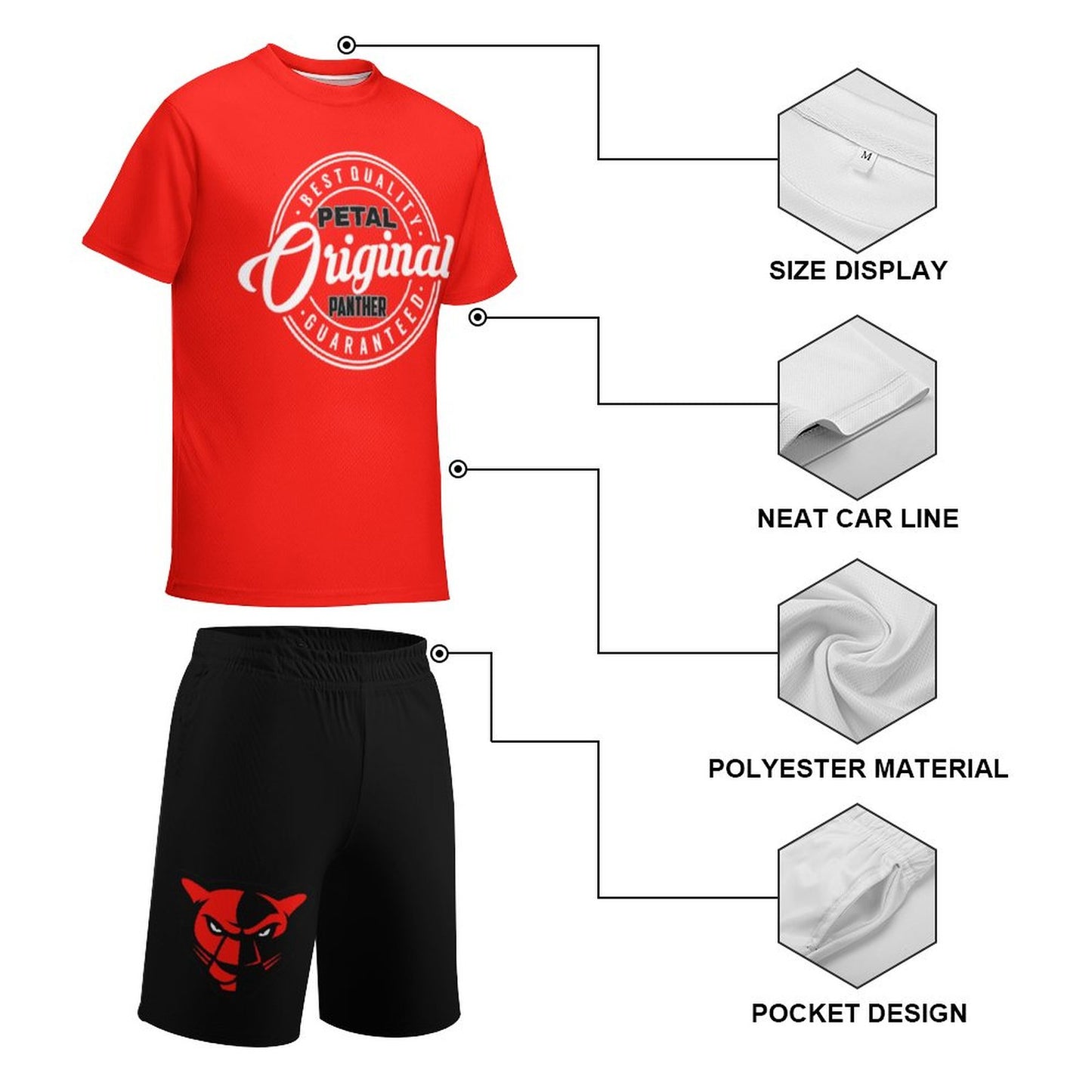 Petal Panther Original logo Red T-shirt and Black Shorts Set