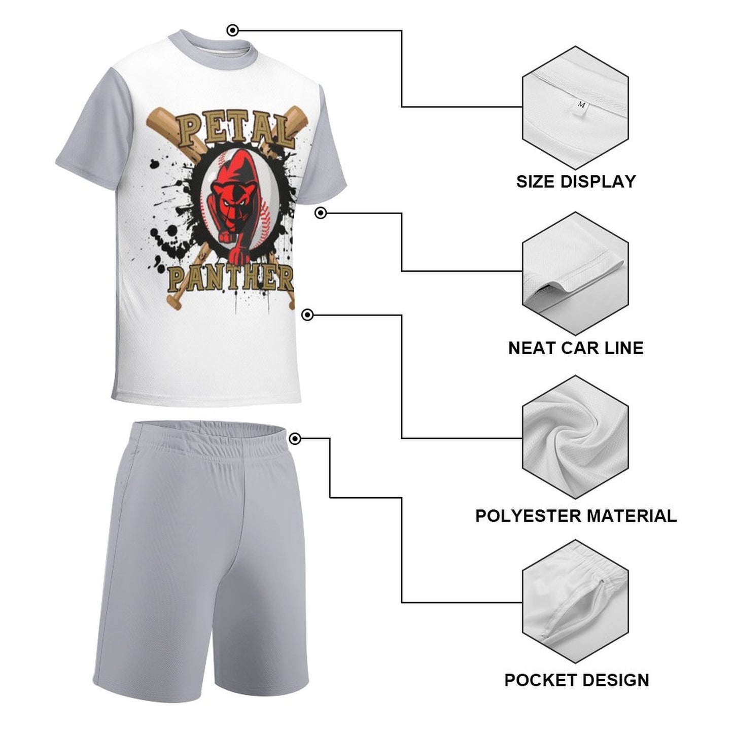 Petal Panther Baseball Gray T-shirt Shorts Set