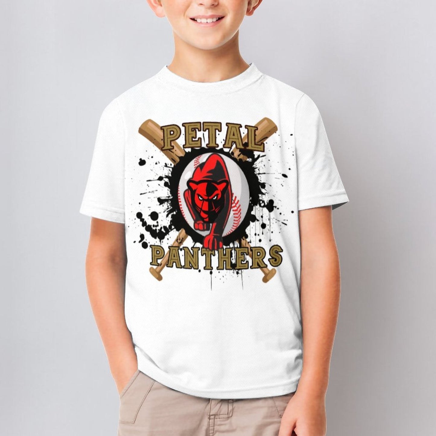 Petal Panther Baseball Short Sleeve Kid's T-Shirt -White