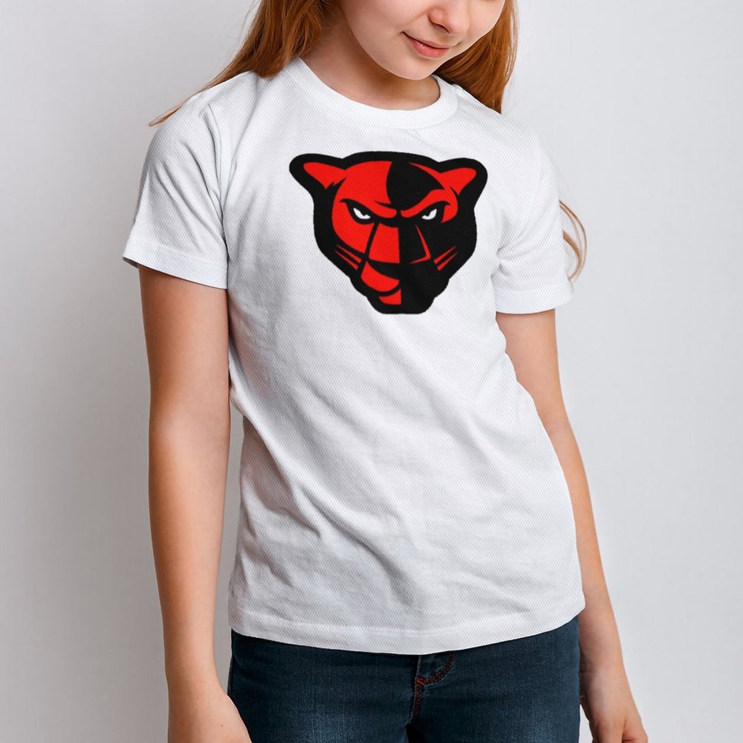 Petal Panther Head White Short Sleeve Kid's T-Shirt