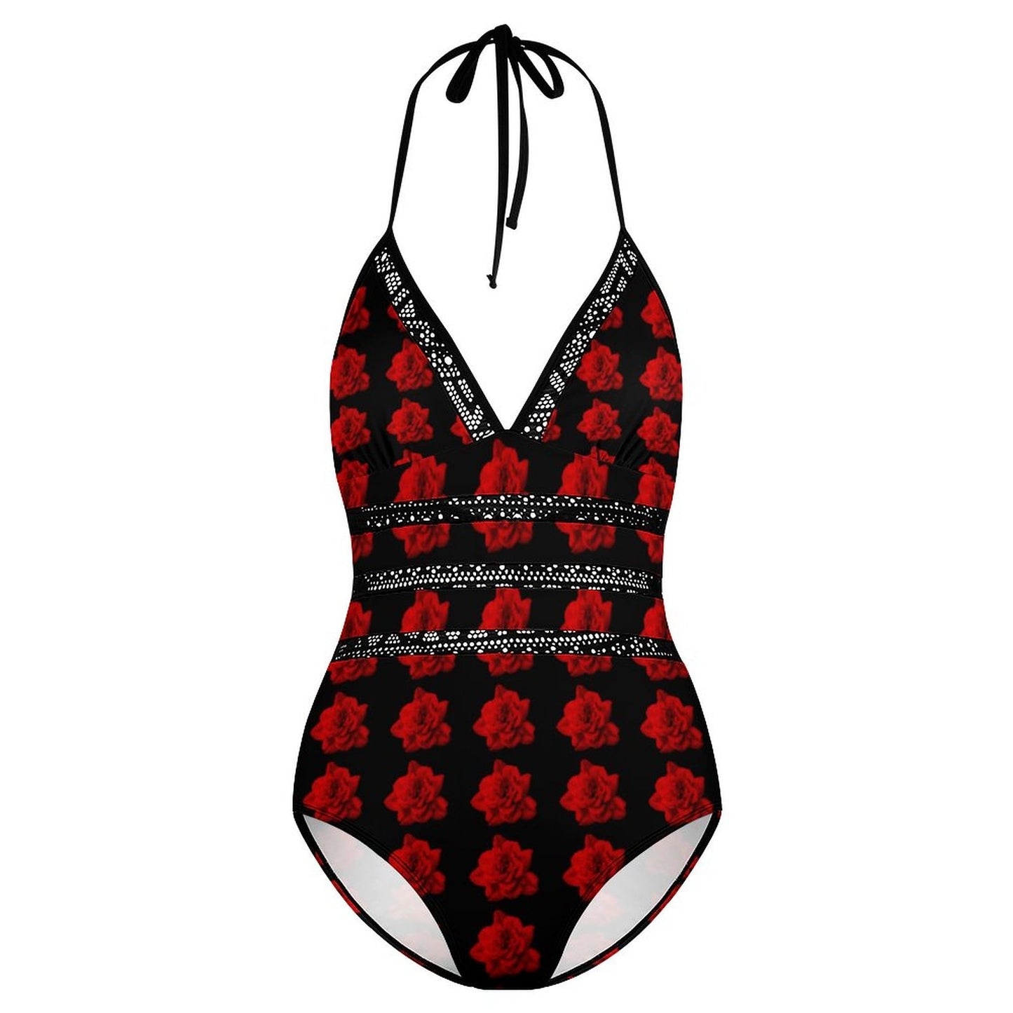 Velvet Red Rose Halter One-Piece Swimsuits