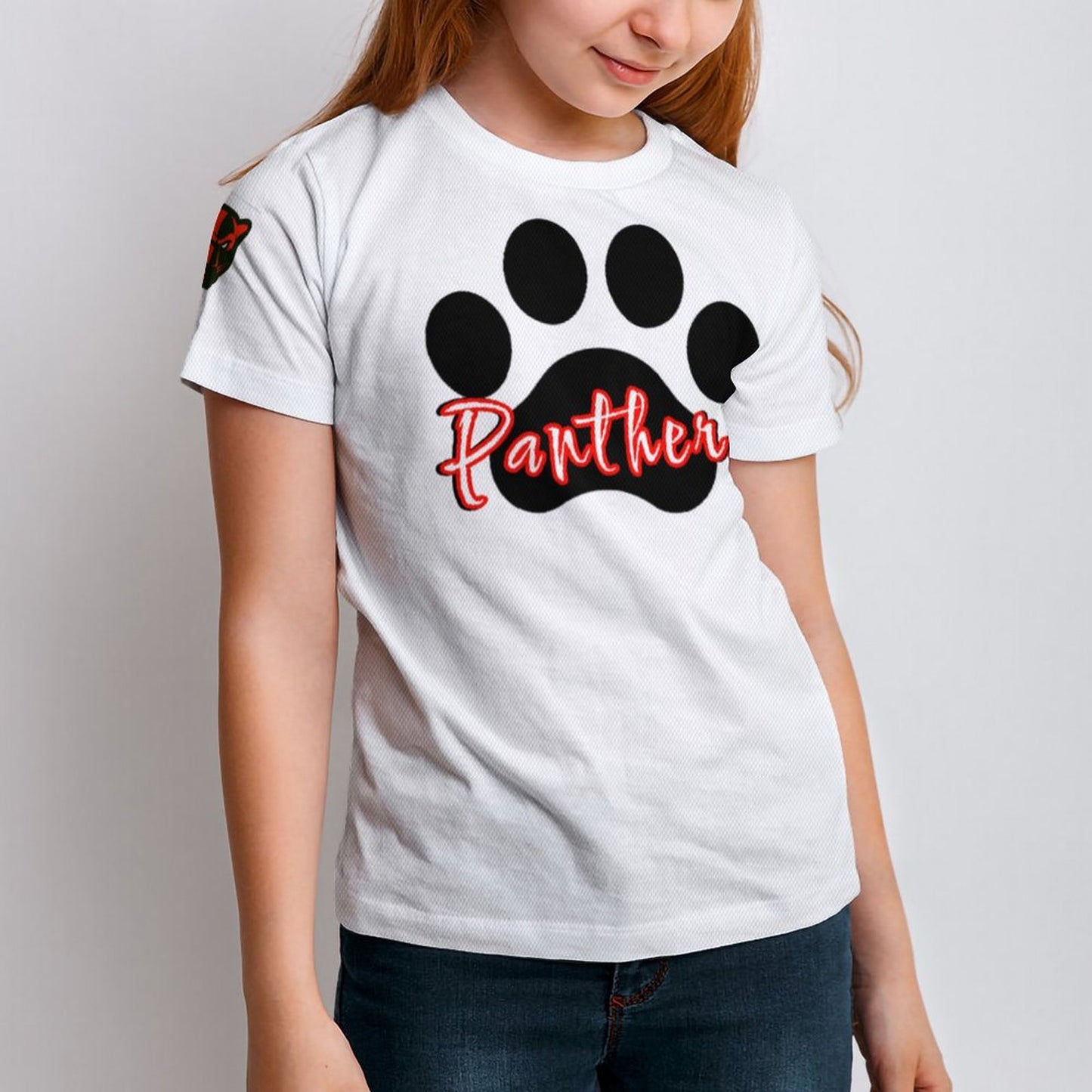 Petal Panther Paw Short Sleeve Kid's T-Shirt - White