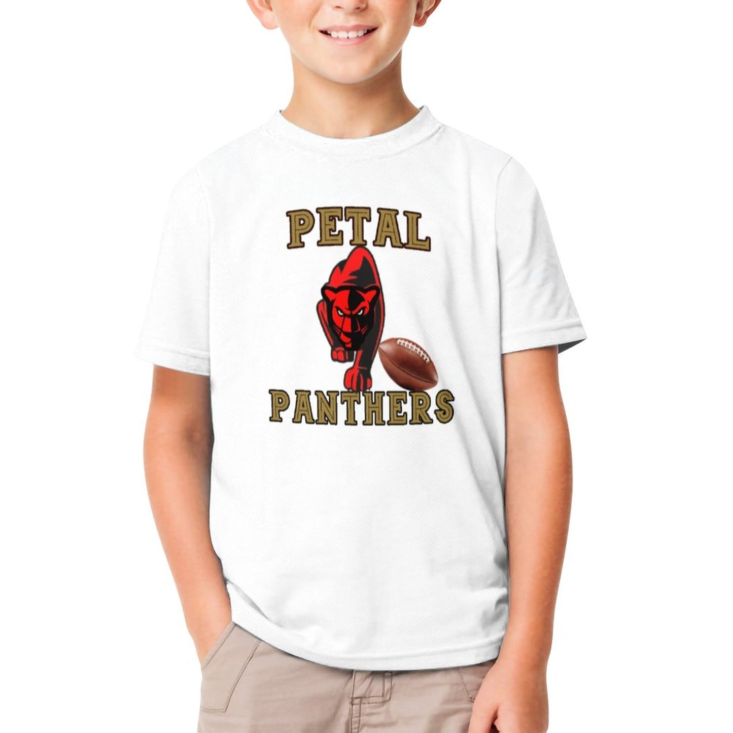 Petal Panther Football Short Sleeve Kid's T-Shirt -White