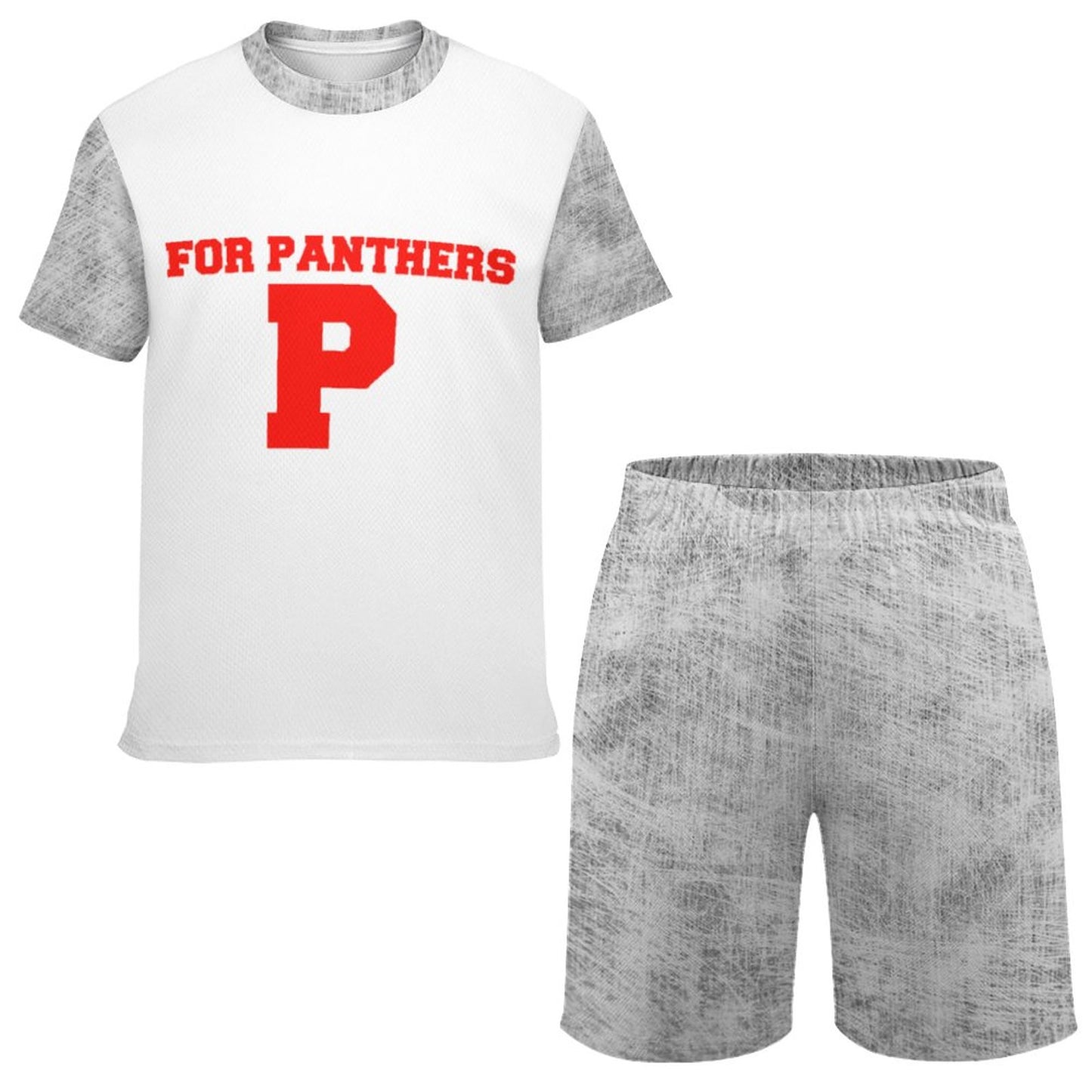 Petal P for Panthers White and Gray T-shirt Shorts Set