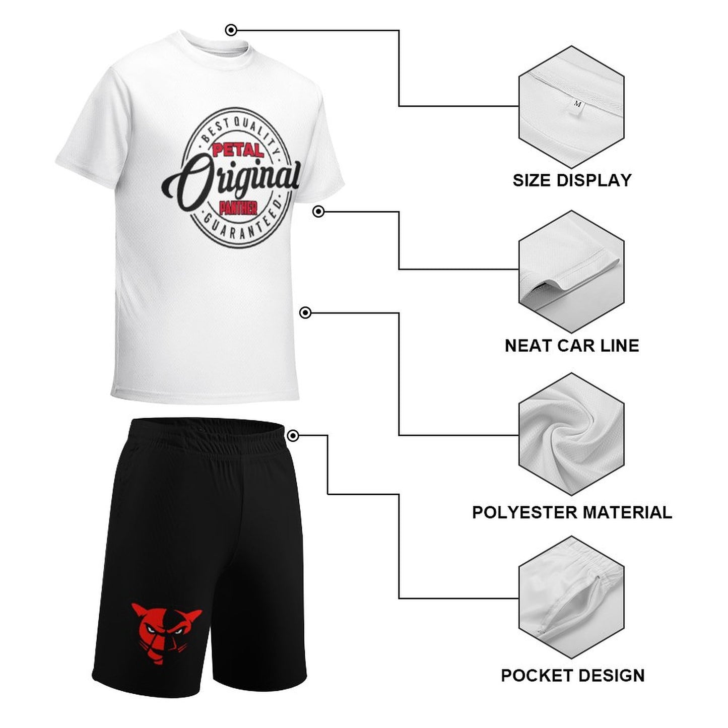 Petal Panther Original Logo White T-shirt  and Black Shorts Set